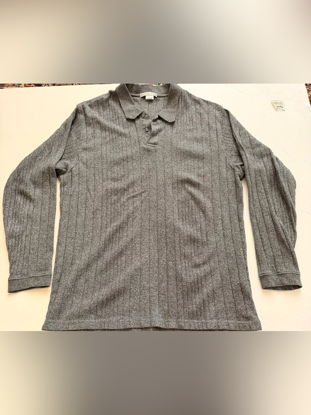 Geoffrey Beene Long Sleeve Polo Men’s Large Gray Ribbed 100% Cotton